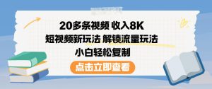 20多条视频收入8K，短视频新玩法，解锁流量玩法，小白轻松复制-赚金金-技能学习分享