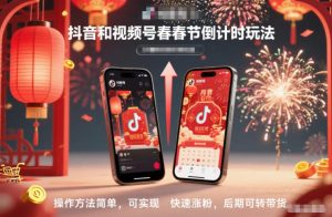 抖音和视频号,春节倒计时玩法,操作方法简单,可实现快速涨粉,后期可转带货-赚金金-技能学习分享