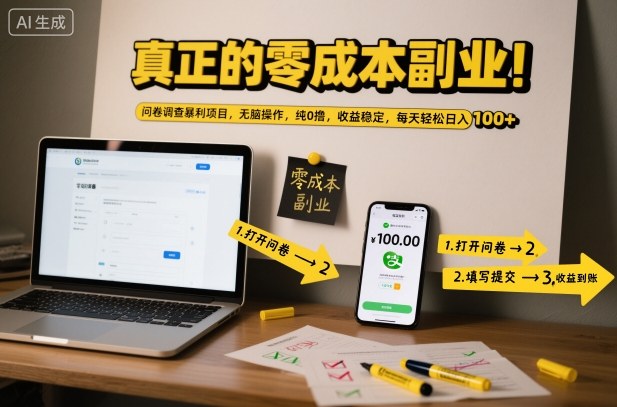 真正的零成本副业！问卷调查暴利项目，无脑操作，纯0撸，收益稳定，每天轻松日入100+【揭秘】-赚金金-技能学习分享