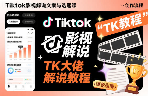 Tiktok影视解说文案与选题课，TK大佬影视解说教程，带你出海賺美刀（更新）-赚金金-技能学习分享