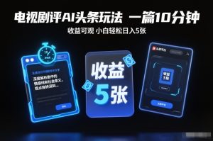 电视剧评AI头条玩法，一篇10分钟，收益可观，小白轻松日入5张+【独家】-赚金金-技能学习分享