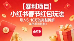 【暴利项目】小红书春节红包玩法月入5W的完整拆解（年货季可复制）-赚金金-技能学习分享