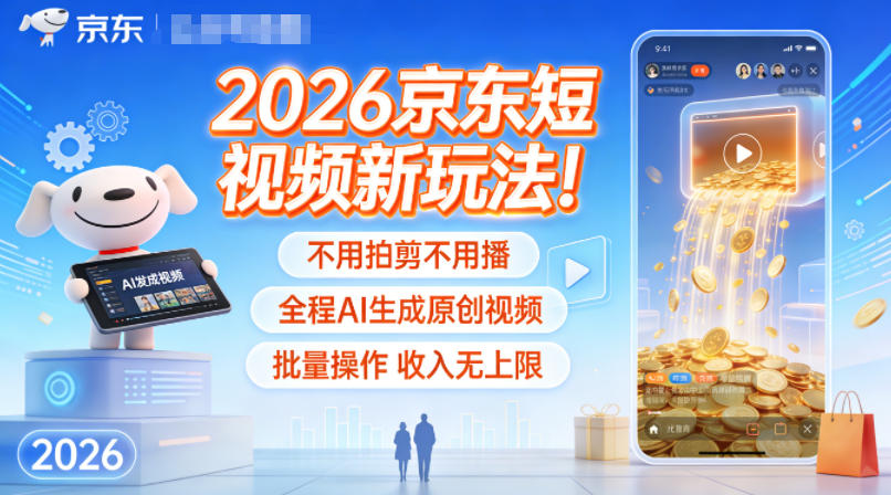 2026京东短视频新玩法！不用拍剪不用播，全程AI生成原创视频，批量操作收入无上限-赚金金-技能学习分享