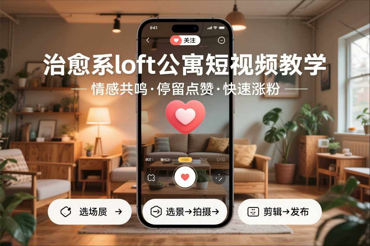 治愈系loft公寓短视频制作教学，情感共鸣引停留点赞关注，快速起号涨粉-赚金金-技能学习分享