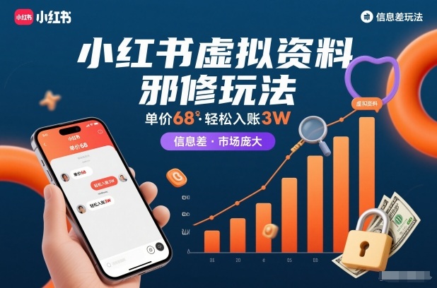 小红书虚拟资料邪修玩法，单价68，轻松入账3W，信息差玩法，市场庞大-赚金金-技能学习分享