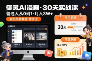 御灵AI漫剧30天实战课，普通人从0到1，月入3W+，别错过这个百亿级新赛（更新中）-赚金金-技能学习分享
