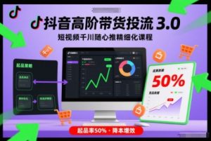 抖音高阶带货投流3.0，短视频千川随心推精细化课程，起品率50%-赚金金-技能学习分享