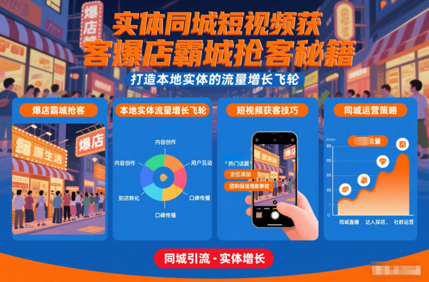 实体同城短视频获客爆店霸城抢客秘籍，打造本地实体的流量增长飞轮-赚金金-技能学习分享