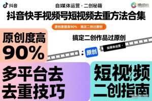 抖音快手视频号短视频去重方法合集，原创度提高90%，搞定二创作品过原创-赚金金-技能学习分享