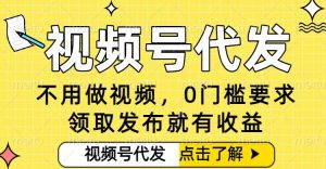 0门槛视频号代发项目，无需剪辑无需做视频，发布就有收益，任务没有上限，小白轻松日入5张【揭秘】-赚金金-技能学习分享
