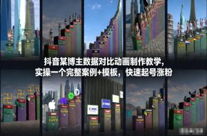 抖音某博主数据对比动画制作教学，实操完整案例+模板，快速起号涨粉-赚金金-技能学习分享
