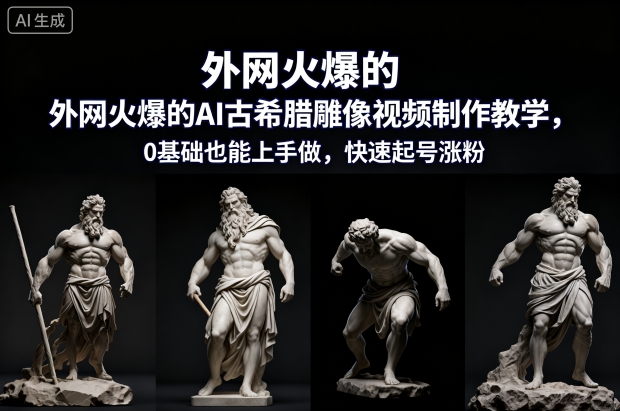 外网火爆的AI古希腊雕像视频制作教学，0基础也能上手做，快速起号涨粉-赚金金-技能学习分享