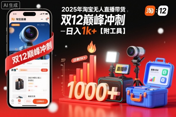 2025年淘宝无人直播带货，冲刺双12，日入1k+【附工具】【揭秘】-赚金金-技能学习分享