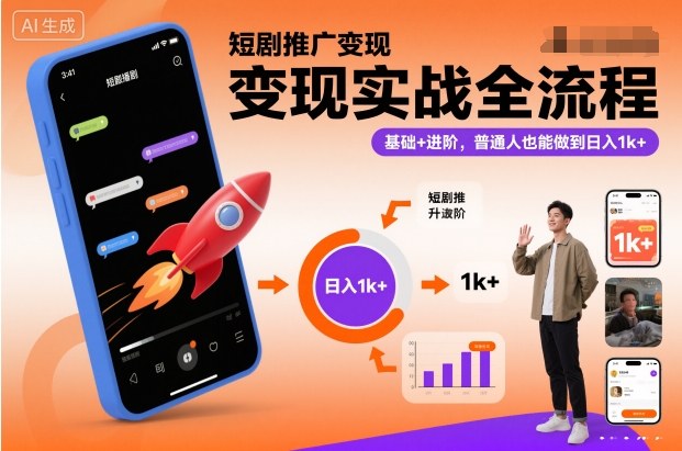 短剧推广变现实战全流程，基础+进阶，普通人也能做到日入1k+-赚金金-技能学习分享