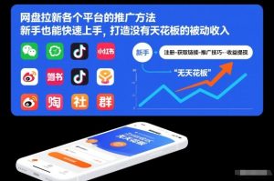 网盘拉新各个平台的推广方法,新手也能快速上手,打造没有天花板的被动收入-赚金金-技能学习分享