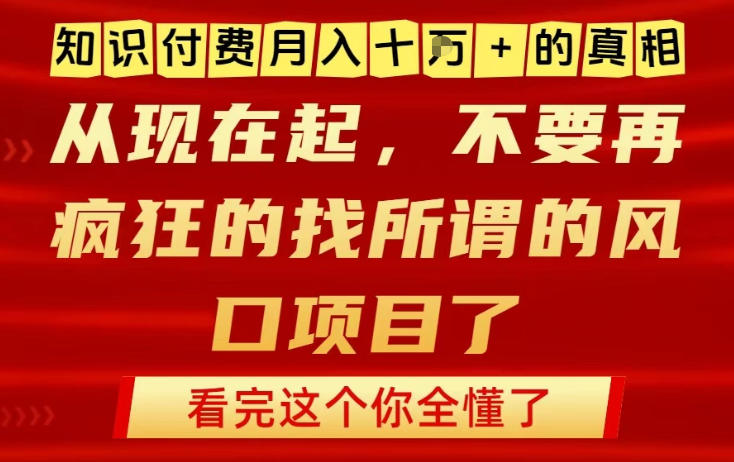 知识付费月入10个W的真相，做网创项目这一个就够了，不要再疯狂的找所谓的风口项目【揭秘】-赚金金-技能学习分享