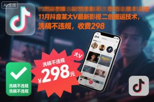 11月抖音某大V最新影视二创搬运技术，洗稿不违规，收费298-赚金金-技能学习分享