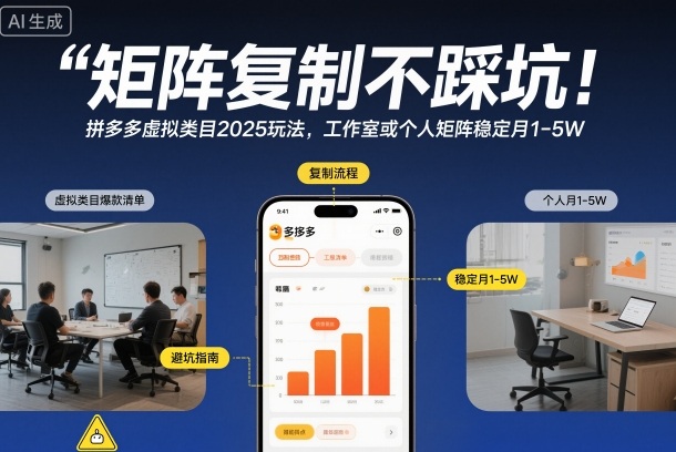 矩阵复制不踩坑！拼多多虚拟类目2025玩法，工作室或者个人矩阵稳定月1-5W【揭秘】-赚金金-技能学习分享