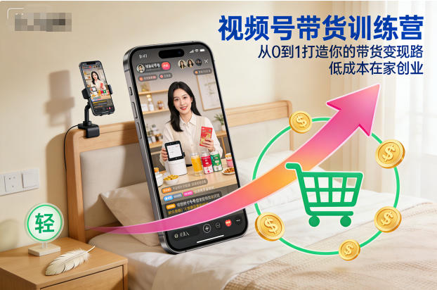 视频号带货训练营，从0到1打造你的带货变现路，低成本在家创业-赚金金-技能学习分享