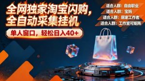 全网独家淘宝闪购，全自动采集，操作简单无脑，单人窗口轻松日入40+【揭秘】-赚金金-技能学习分享