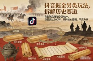 抖音掘金另类玩法，拆解历史赛道，7条作品涨粉300W+，点赞量高达900W，只讲核心逻辑，干货分享-赚金金-技能学习分享