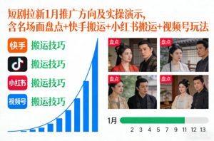 短剧拉新1月推广方向及实操演示,含名场面盘点+快手搬运+小红书搬运+视频号玩法-赚金金-技能学习分享