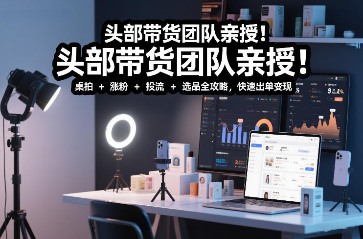 头部带货团队亲授！专业短视频实拍带货课：桌拍+涨粉+投流+选品全攻略，快速出单变现，月入2w+-赚金金-技能学习分享