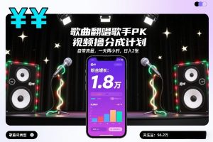 歌曲翻唱歌手PK视频撸分成计划，自带流量，一天两小时，日入2张-赚金金-技能学习分享