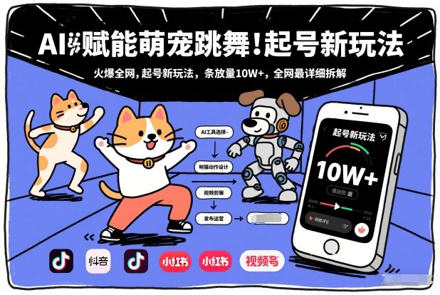 AI赋能萌宠跳舞，火爆全网，起号新玩法，条条播放量10W+，全网最详细拆解-赚金金-技能学习分享