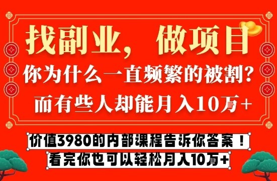 价值3980的网创内部课程，告诉你互联网创业月入10个W的秘密【揭秘】-赚金金-技能学习分享