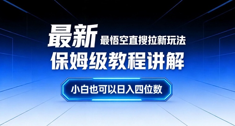 最新最悟空直搜拉新玩法保姆级教程讲解，小白也可以日入四位数-赚金金-技能学习分享