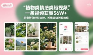 植物类情感类短视频，一条视频获赞36W+，橱窗带货轻松玩转，附保姆级拆解教程-赚金金-技能学习分享