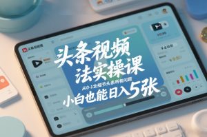 头条视频玩法实操课，从0-1全细节头条所有问题，小白也能日入5张-赚金金-技能学习分享