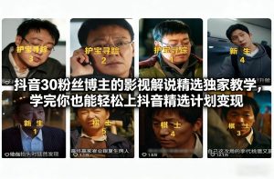 抖音30万粉丝博主的影视解说精选独家教学,学完你也能轻松上抖音精选计划变现-赚金金-技能学习分享