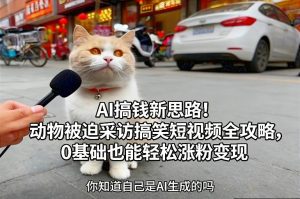 AI搞钱新思路！动物被迫采访搞笑短视频全攻略，0基础也能轻松涨粉变现-赚金金-技能学习分享