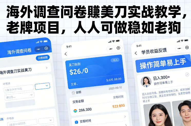 海外调查问卷賺美刀实战教学，老牌项目，人人可做稳如老狗-赚金金-技能学习分享