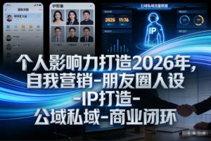 个人影响力打造2026年,自我营销-朋友圈人设-IP打造-公域私域-商业闭环-赚金金-技能学习分享