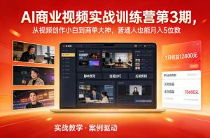 AI商业视频实战训练营第3期，从视频创作小白到商单大神，普通人也能月入5位数-赚金金-技能学习分享