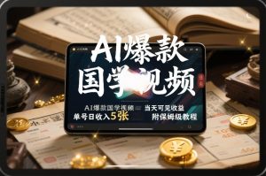 AI爆款国学视频，独家起号方法，小白直接上手，当天可见收益，单号日收入5张+附保姆级教程-赚金金-技能学习分享