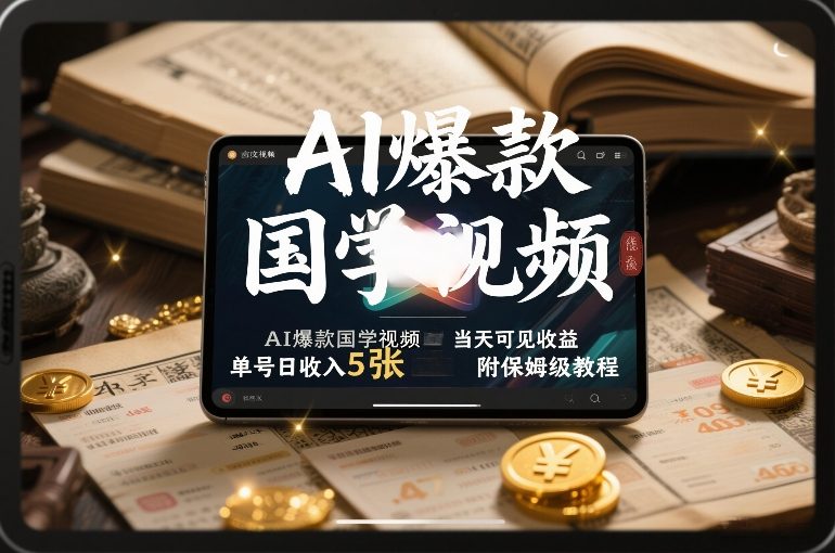 AI爆款国学视频，独家起号方法，小白直接上手，当天可见收益，单号日收入5张+附保姆级教程-赚金金-技能学习分享