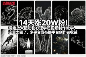 14天涨20W粉！情绪放大镜动物心理学短视频制作教学，流量太猛了，多平台发布撸平台创作者收益-赚金金-技能学习分享