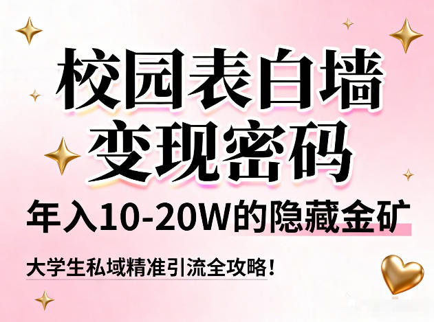校园表白墙变现密码，年入10-20W的隐藏金矿，大学生私域精准引流全攻略！-赚金金-技能学习分享