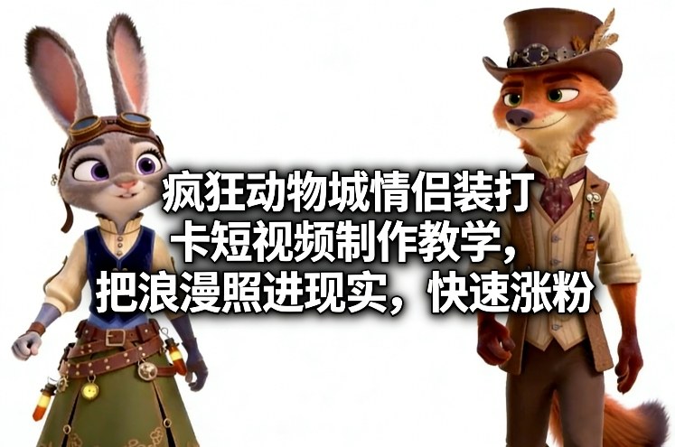 疯狂动物城情侣装打卡短视频制作教学，把浪漫照进现实，快速涨粉-赚金金-技能学习分享