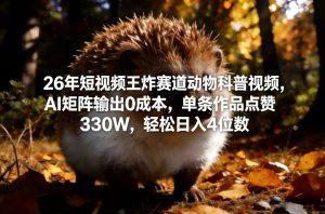 26年短视频王炸赛道动物科普视频，AI矩阵输出0成本，单条作品点赞330W，轻松日入4位数-赚金金-技能学习分享