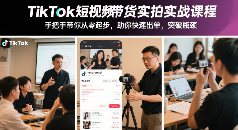 TikTok短视频带货实拍实战课程，手把手带你从零起步，助你快速出单，突破瓶颈-赚金金-技能学习分享