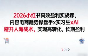 2026小红书高效盈利实战课，内容电商趋势操盘手x实习生xAI，避开人海战术，实现高转化，长期盈利-赚金金-技能学习分享