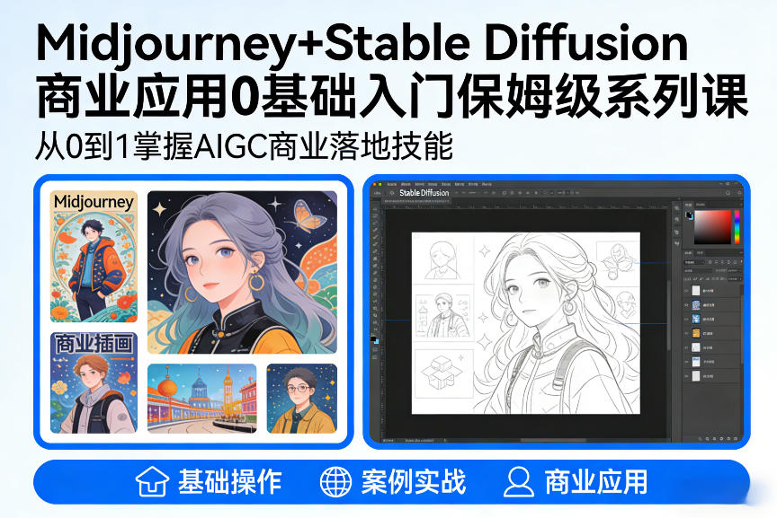AIGC商业应用Midjourney+Stable Diffusion教程，0基础入门保姆级系列课-赚金金-技能学习分享