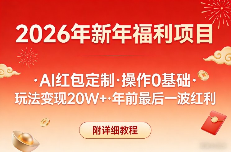 新年福利项目，AI红包定制，操作0基础，玩法变现20W+年前最后一波红利，附详细教程-赚金金-技能学习分享