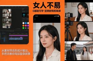 0基础可学!《女人不易》竖屏剧情剪辑课,从素材筛选到成片输出,手把手教你驾驭复杂故事-赚金金-技能学习分享