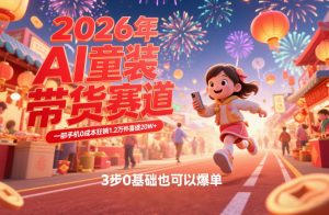 AI童装新春带货赛道，一部手机0成本狂销1.2万件喜提20W+，3步0基础也可以爆单-赚金金-技能学习分享